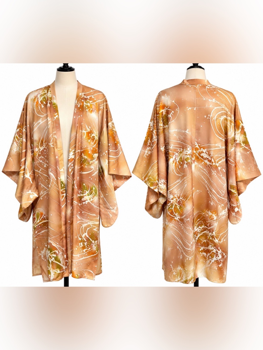 Vintage Gabrielle Knecht Silk Kimono Robe Hand Painted Abstract Art Wear USA